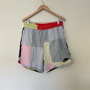 NIKE Color block‎ Patchwork Woven Drawstring Cotton Shorts Black Trim